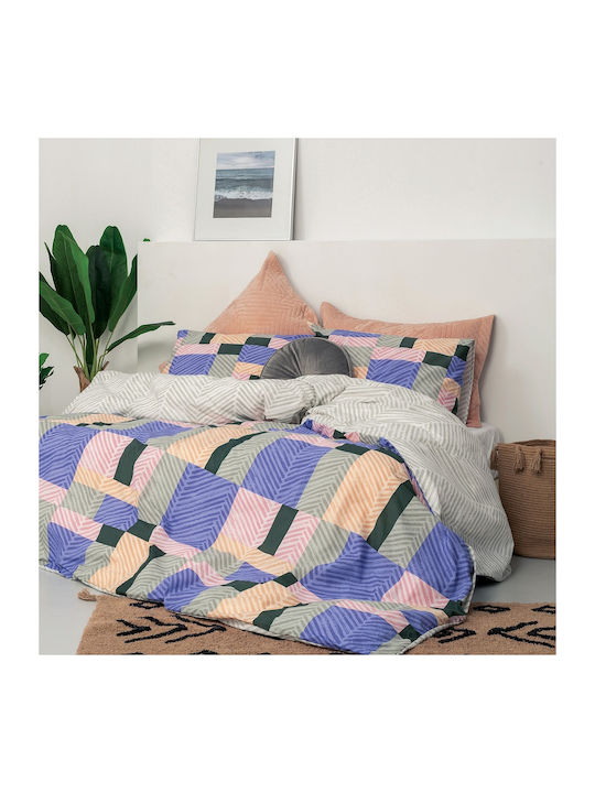 Palamaiki Duvet Cover Set Cotton Queen with 2 Pillowcases 240x250 Fashion Life FL6163 Purple