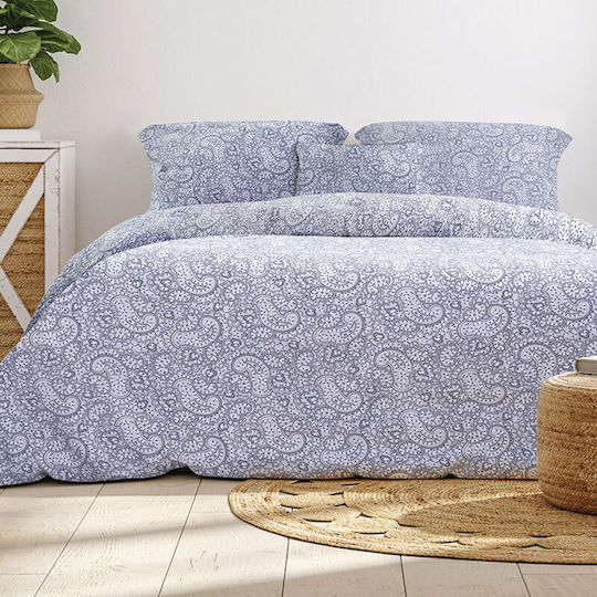 Beauty Home Σετ Παπλωματοθήκη Βαμβακερή Μονή με Μαξιλαροθήκη 160x240cm Louros 11180 Γαλάζια