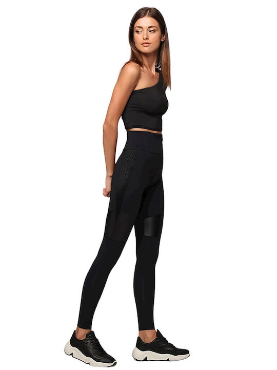 Cocomo black push up gym leggings with embossed details and vinyl facings Y16041