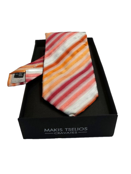 MAKIS TSELIOS Silk tie 8,5 cm Orange-Pink DU662 P8333.3