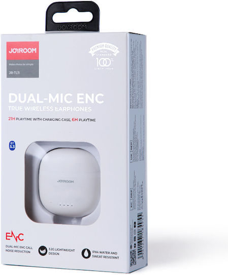 Joyroom JR-TL11 Earbud Bluetooth Handsfree Earphones with Sweat Resistance and Charging Case White