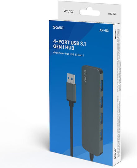 Savio Hub 3 Θυρών USB 3.1 με σύνδεση USB-A Γκρι