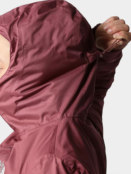Women's for Hiking Short Sports Jacket Waterproof and Windproof for Spring or Autumn with Hood Burgundy