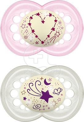 Mam Orthodontic Pacifiers Silicone Heart/Star Pink Night for 6-16 months 2pcs