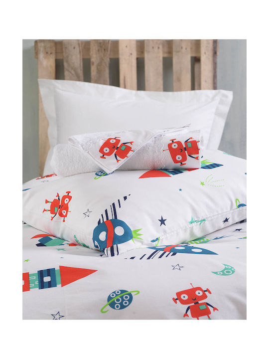 Rythmos Sheet Set Single Fitted Cotton Astronio White 105x205cm 3pcs