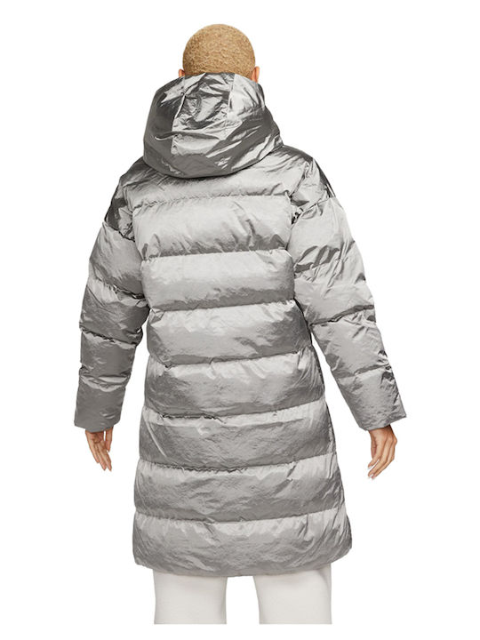 Therma Fit City Μακρύ Γυναικείο Puffer Μπουφάν για Χειμώνα Ασημί