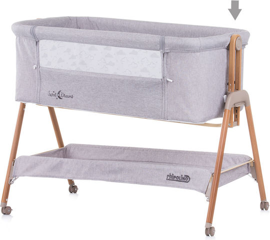 Chipolino Люлка Sweet Dreams с Матрак, Странично Отваряне и Колела Grey - Wood