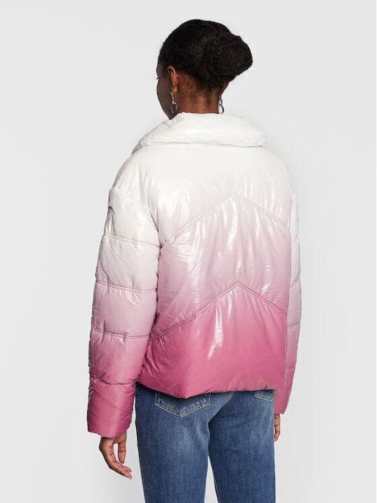 Guess Women's Short Puffer Jacket for Winter White/Pink