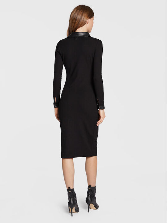 Guess Yasmine Midi Dress Long Sleeve Black