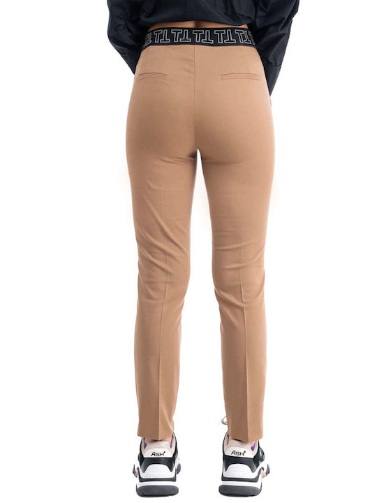 MY T Damen Stoff Capri Hose Braun