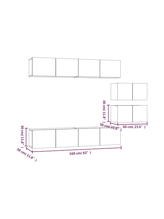 Living Room TV Unit Smoked Oak 6pcs L80xW30xH30cm