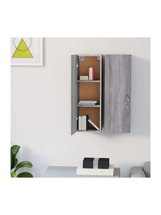 Wall-Mounted Living Room Cabinet with Lighting Grey 30.5x30x90cm