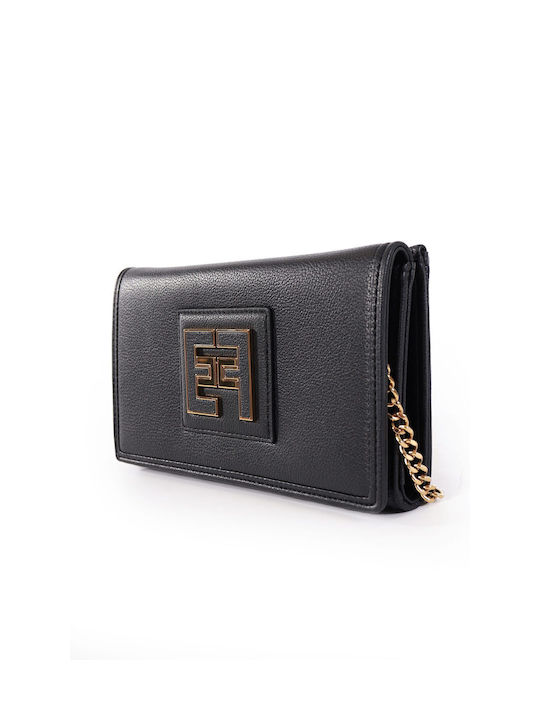 ELISABETA FRANCHI WALLET/BAG METAL LOGO ZIPPER CHAIN WALLET/BAG BLACK