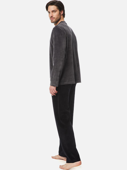 Minerva Men's Winter Velvet Pajamas Set Carbon