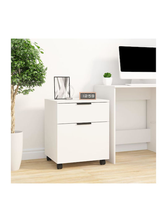 Office Storage Chipboard Cabinet With Wheels & Drawers Λευκό L45xW38xH54cm