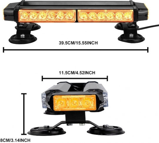 Car Signaling Bar LED 12V Waterproof 40cm with Orange Lighting