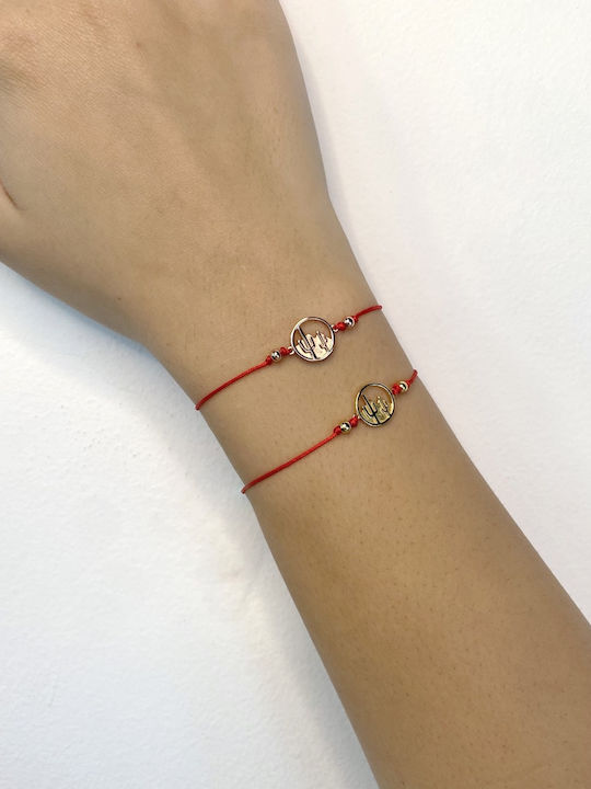 GOLD CACTUS BRACELET WITH RED CORD AND SILVER 925, GOLD PLATED