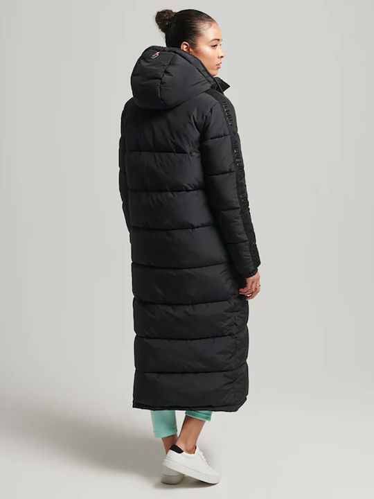 Superdry Μακρύ Γυναικείο Puffer Μπουφάν για Χειμώνα Μαύρο