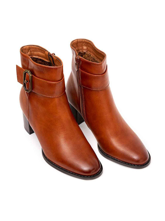 Tan leather boots with bronze decorative POLITIS