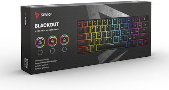 Savio Blackout Gaming Tastatură Mecanică 60% cu Outemu Red comutatoare și iluminare RGB (Engleză US)