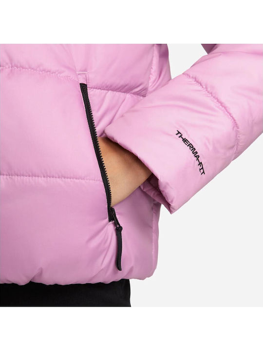 Sportswear Κοντό Γυναικείο Puffer Μπουφάν για Χειμώνα Ροζ