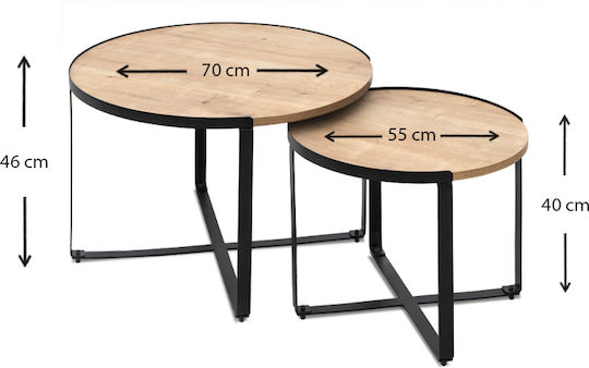 Round Zigon Set Davis Wooden Beige 2 Pieces M70xL69xH46cm