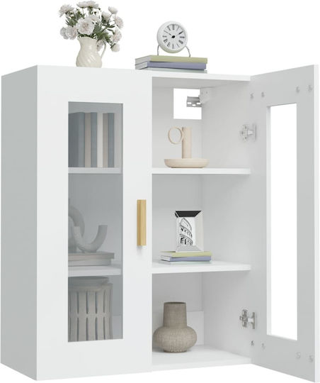 Wall Living Room Display Cabinet made of Particleboard with Glass White 69.5x34x90cm