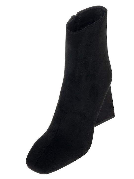 Suede Women's Ankle Boots with High Heel Black