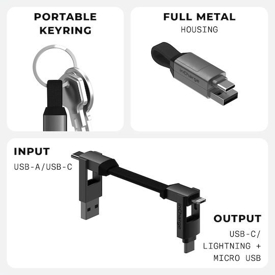 Rolling Square InCharge 6 Konverter USB-A / USB-C männlich zu Blitzschlag / USB-C männlich 1 Stück