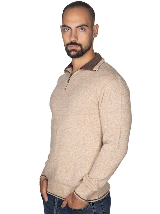 Men's blouse with collar and zipper - Beige 3777A