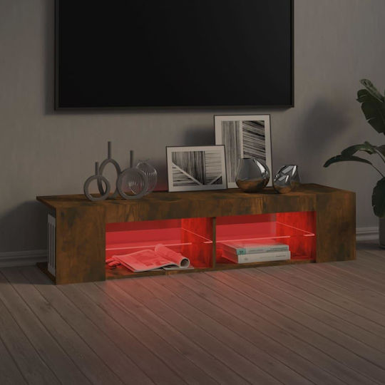 TV Stand Made of Wood and Glass with LED Lighting Smoky Oak M135xW39xH30cm