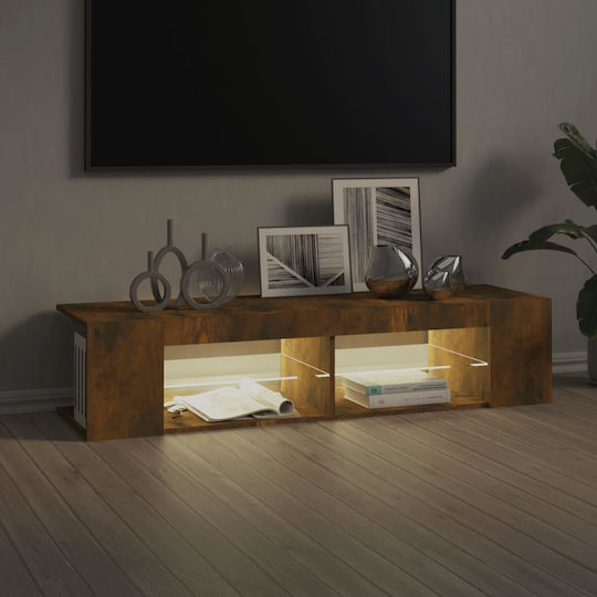 TV Stand Made of Wood and Glass with LED Lighting Smoky Oak M135xW39xH30cm