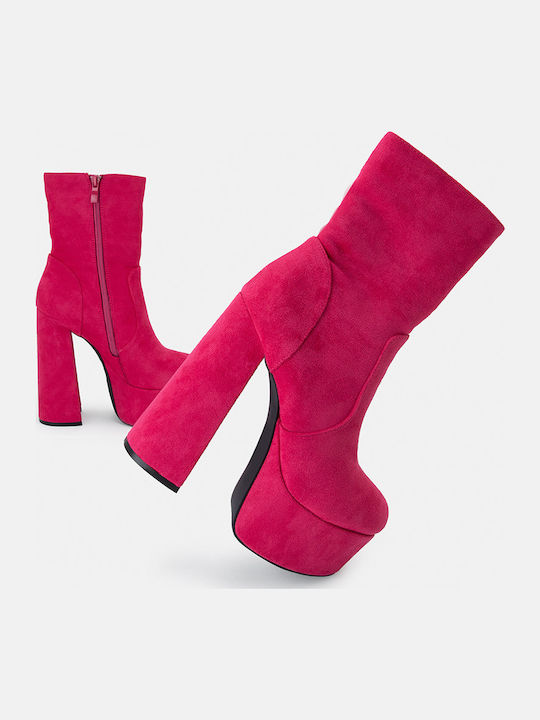 Ghete dama de catifea cu platforme pentru femei cu toc Fuchsia X23-223-Y7028-Fuchsia