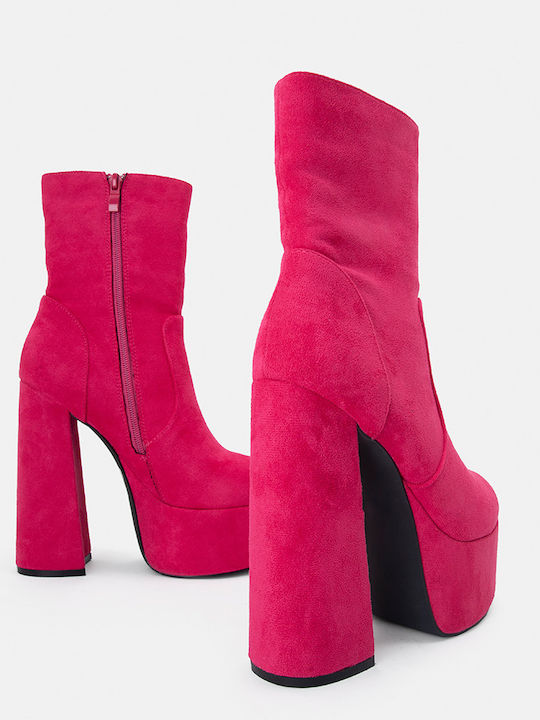 Ghete dama de catifea cu platforme pentru femei cu toc Fuchsia X23-223-Y7028-Fuchsia