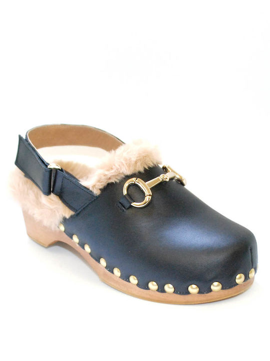 Favela Fluffy Chunky Heel Mules Black