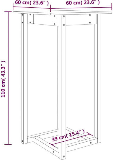 Quadratischer Bar-Tisch aus Massivholz Weiß 60x60x110cm