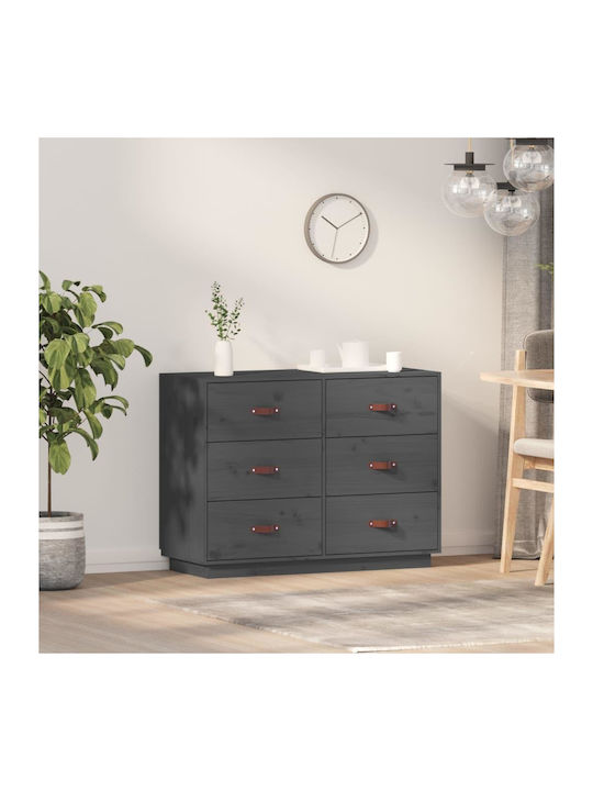 Chest of Drawers of Solid Wood with 6 Drawers Grey 100x40x75cm