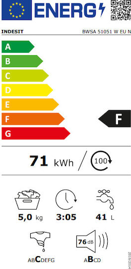 Indesit BWSA 51051 W EU N Πλυντήριο Ρούχων 5kg 1000 Στροφών