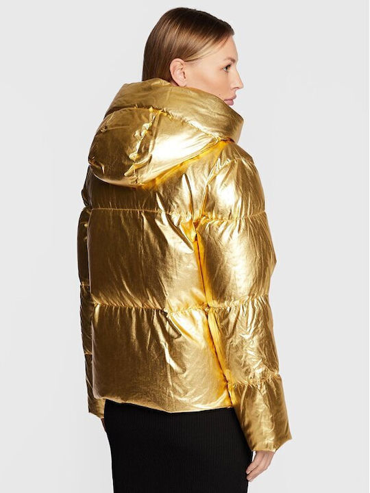 Michael Kors Women's Short Puffer Jacket for Winter with Hood Gold