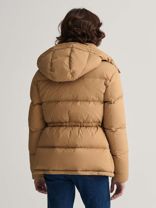 Gant Women's Short Puffer Jacket for Winter with Hood Warm Khaki