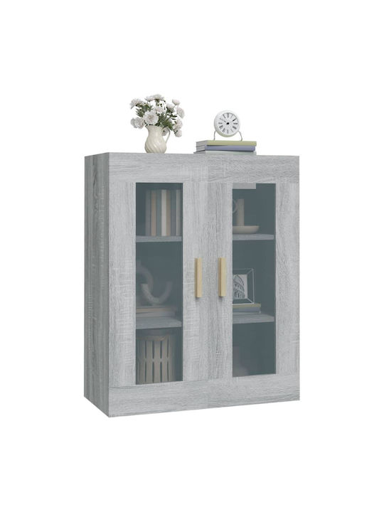 Wall Living Room Display Cabinet made of Particleboard with Glass Gray 69.5x34x90cm