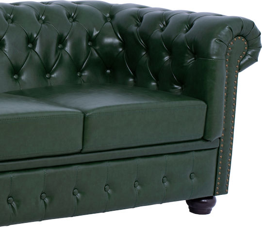 Chesterfield Cu trei locuri Canapea Piele ecologică Verde 200x90x73cm.