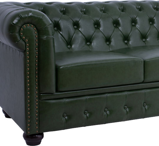 Chesterfield Cu trei locuri Canapea Piele ecologică Verde 200x90x73cm.