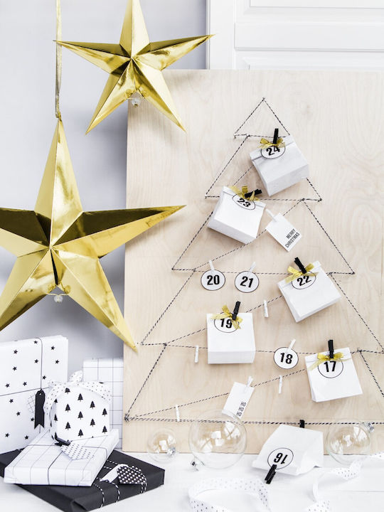 PartyDeco Weihnachtlicher Dekorativer Anhänger Stern Papier Gold 45cm 1Stück