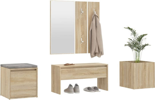 Eingangsmöbel mit Spiegel / Garderobe / Schuhschrank & Bank Sonoma Oak 80x30.5x40cm
