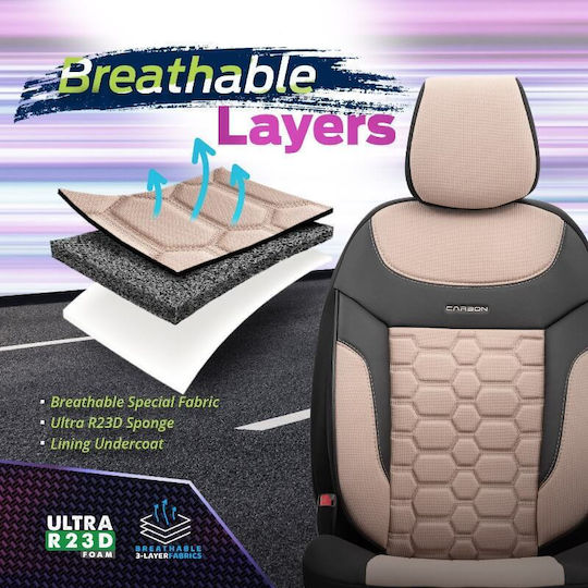 Leatherette Covers Set 11pcs Carbon Design Beige
