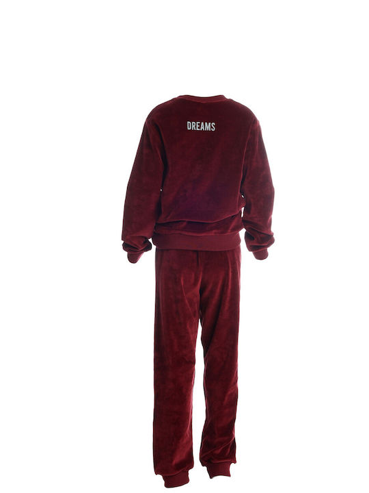 Dreams by Joyce Set Top & Bottom Kids Winter Velvet Pyjamas Burgundy