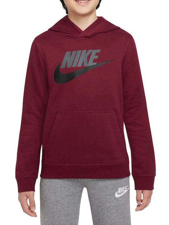 Nike Fleece Kinder Sweatshirt mit Kapuze und Taschen Burgundisch