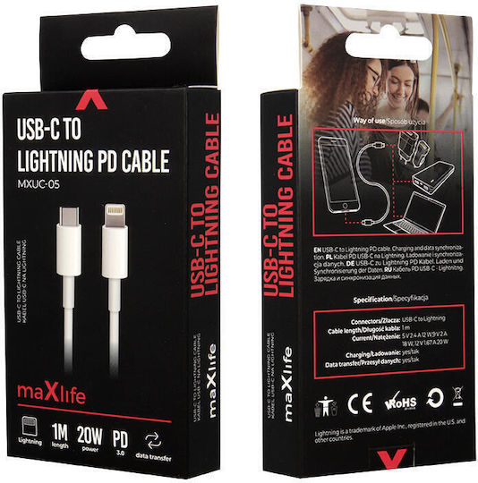 Maxlife USB-C to Lightning Cable 20W White 1m (MXUC-05LW1)