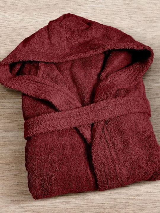 Lino Home Erasia Hooded Bathrobe Bordo